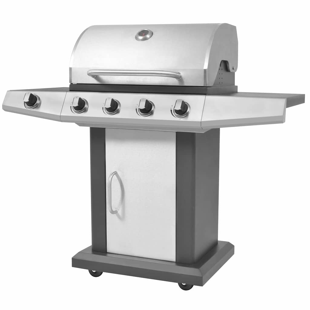 Gas Grill Met Branders Met Wiel Zilver Staal Met Metaal Slang