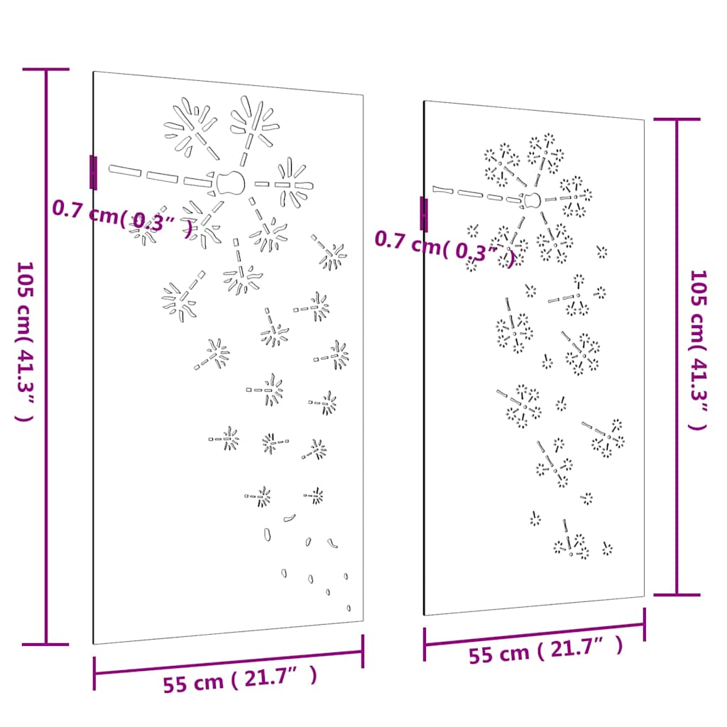 Wanddecoratie Tuin 2 St Bloemenontwerp 105X55 Cm Cortenstaal