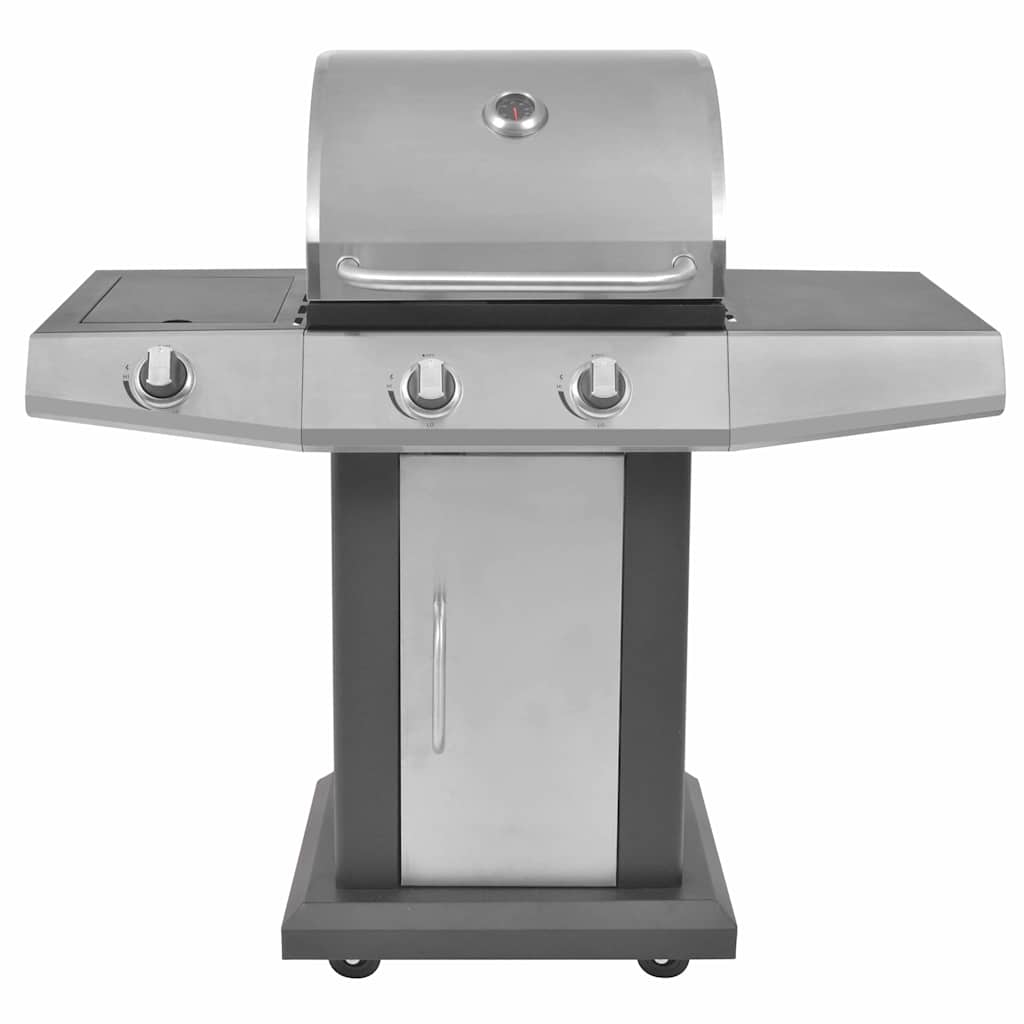 Gas Grill Met Branders Met Wiel Zilver Staal Met Metaal Slang