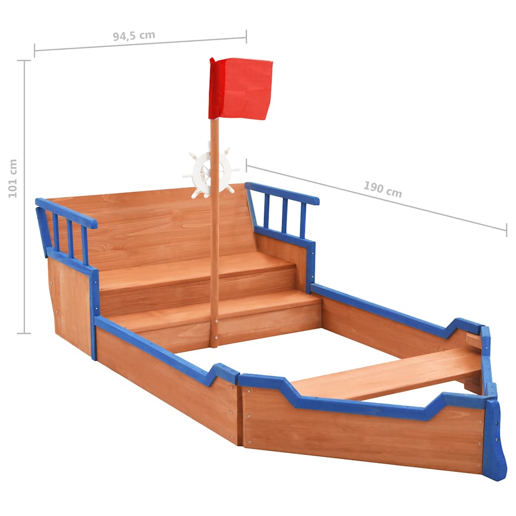 Zandbak Piratenschip 190X94,5X101 Cm Vurenhout Zwart