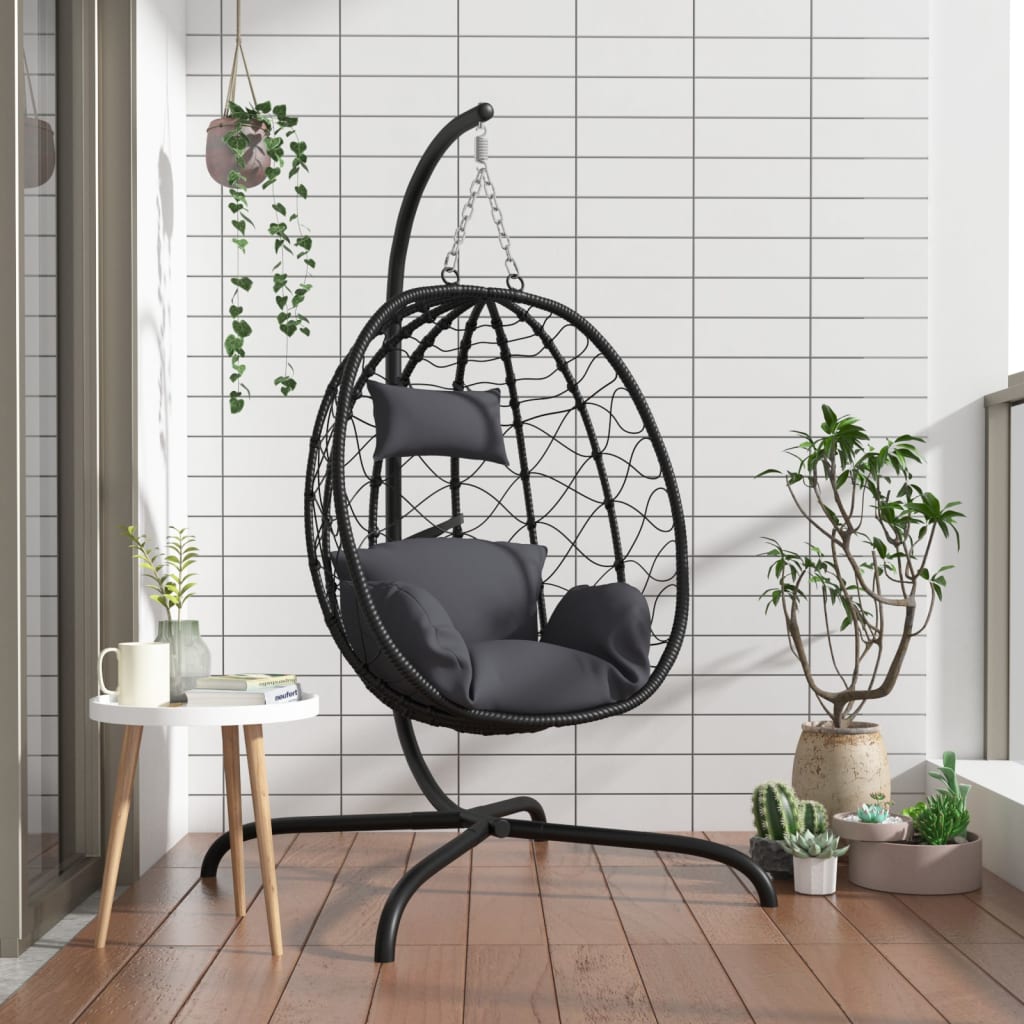 Hangende Eivormige Stoel Met Kussen Poly Rattan & Staal