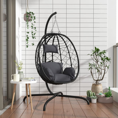 Hangende Eivormige Stoel Met Kussen Poly Rattan & Staal