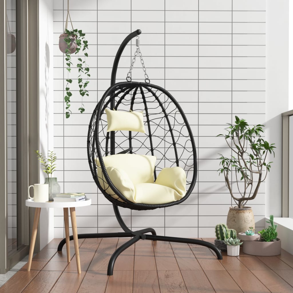 Hangende Eivormige Stoel Met Kussen Poly Rattan & Staal