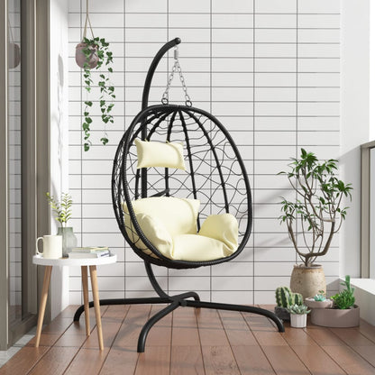 Hangende Eivormige Stoel Met Kussen Poly Rattan & Staal
