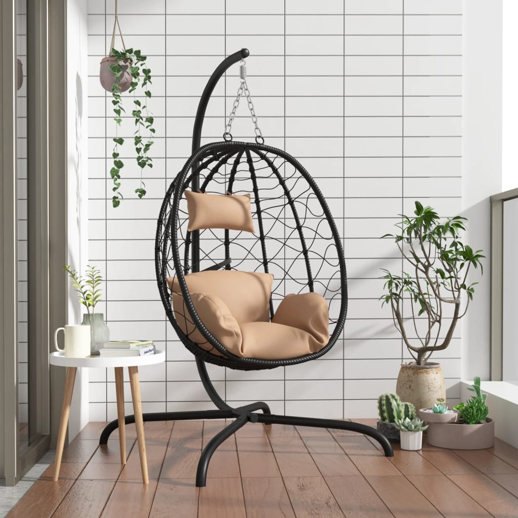 Hangende Eivormige Stoel Met Kussen Poly Rattan & Staal