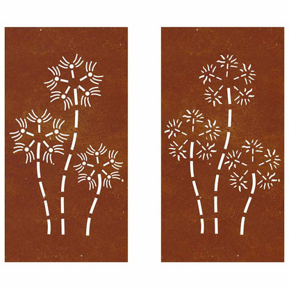 Wanddecoratie Tuin 2 St Bloemenontwerp 105X55 Cm Cortenstaal