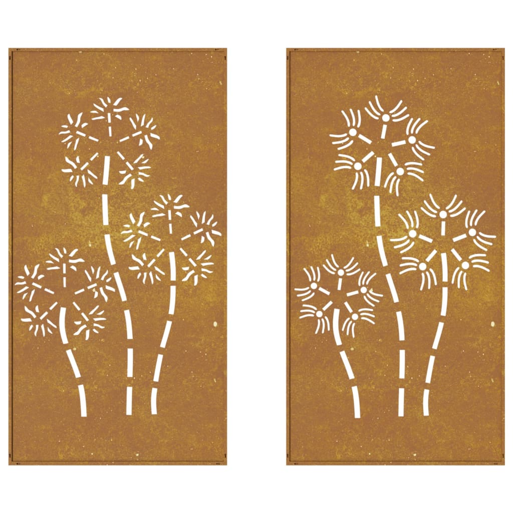 Wanddecoratie Tuin 2 St Bloemenontwerp 105X55 Cm Cortenstaal