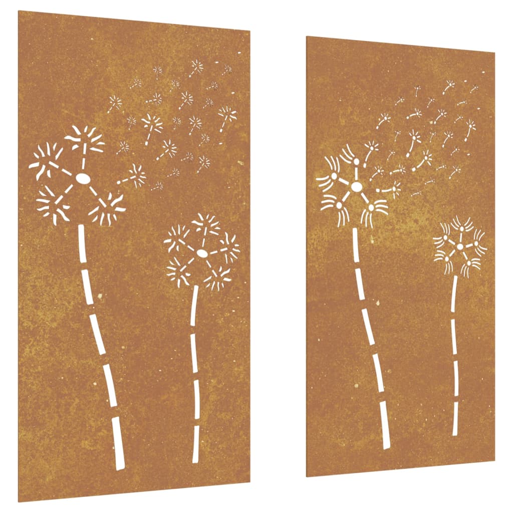 Wanddecoratie Tuin 2 St Bloemenontwerp 105X55 Cm Cortenstaal