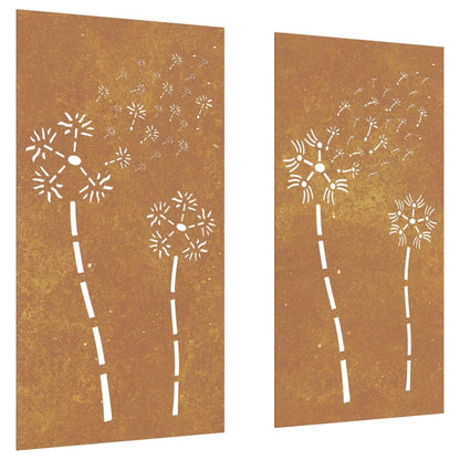 Wanddecoratie Tuin 2 St Bloemenontwerp 105X55 Cm Cortenstaal