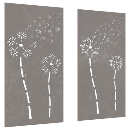 Wanddecoratie Tuin 2 St Bloemenontwerp 105X55 Cm Cortenstaal