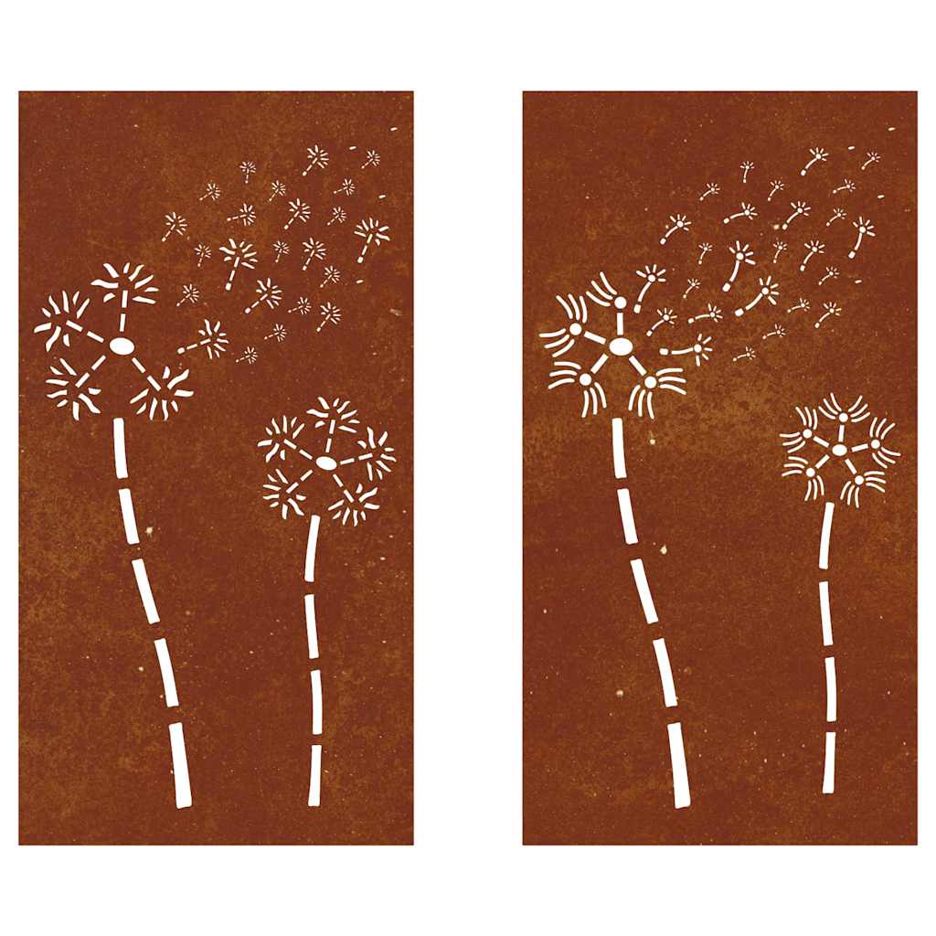 Wanddecoratie Tuin 2 St Bloemenontwerp 105X55 Cm Cortenstaal