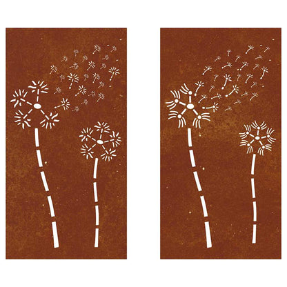 Wanddecoratie Tuin 2 St Bloemenontwerp 105X55 Cm Cortenstaal