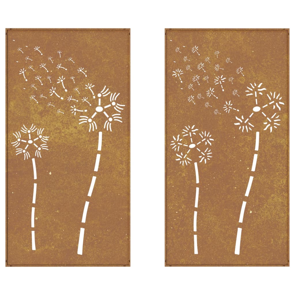 Wanddecoratie Tuin 2 St Bloemenontwerp 105X55 Cm Cortenstaal