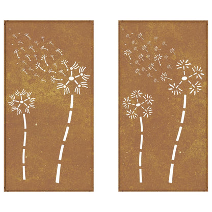 Wanddecoratie Tuin 2 St Bloemenontwerp 105X55 Cm Cortenstaal