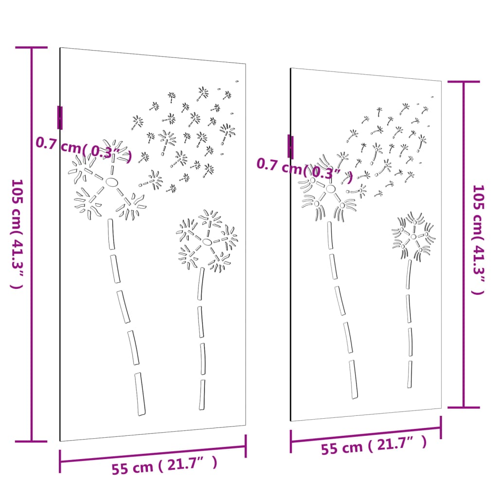 Wanddecoratie Tuin 2 St Bloemenontwerp 105X55 Cm Cortenstaal