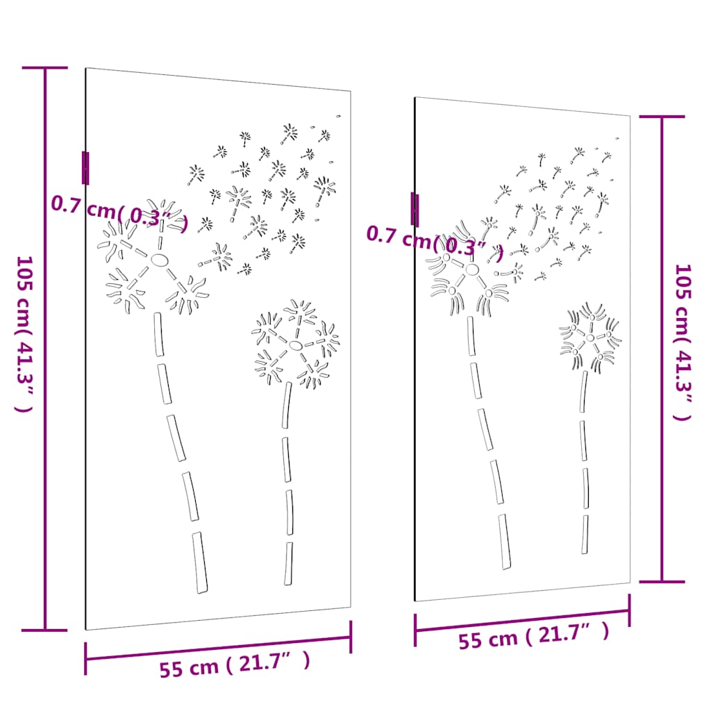 Wanddecoratie Tuin 2 St Bloemenontwerp 105X55 Cm Cortenstaal