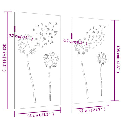 Wanddecoratie Tuin 2 St Bloemenontwerp 105X55 Cm Cortenstaal