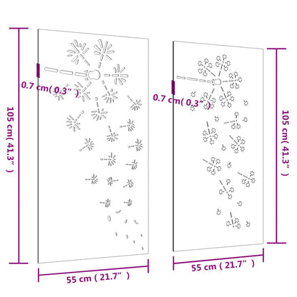 Wanddecoratie Tuin 2 St Bloemenontwerp 105X55 Cm Cortenstaal