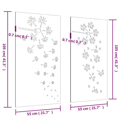 Wanddecoratie Tuin 2 St Bloemenontwerp 105X55 Cm Cortenstaal