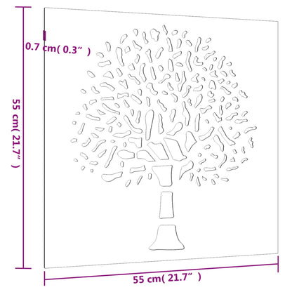 Wanddecoratie Tuin Boomontwerp 55X55 Cm Cortenstaal