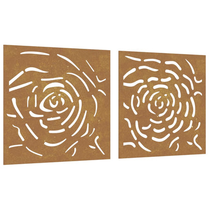 Wanddecoratie Tuin 2 St Rozenontwerp 55X55 Cm Cortenstaal