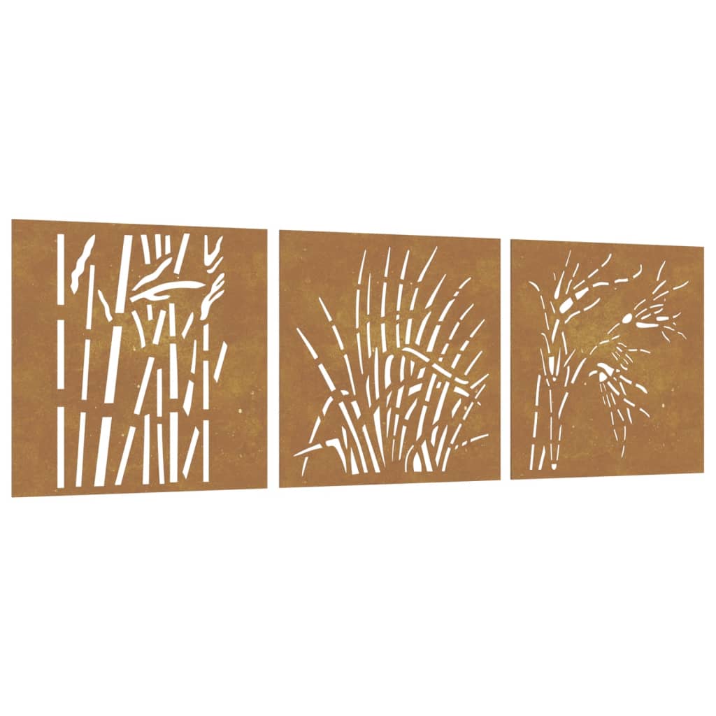 Wanddecoratie Tuin 3 St Grasontwerp 55X55 Cm Cortenstaal
