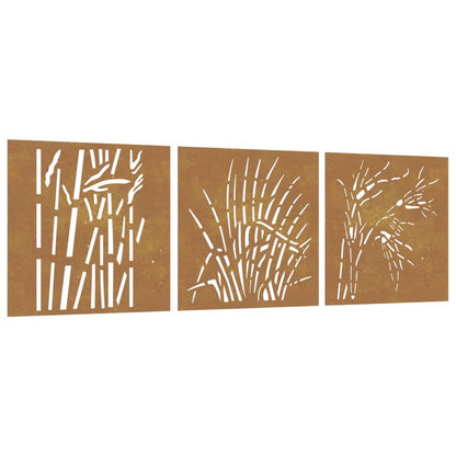 Wanddecoratie Tuin 3 St Grasontwerp 55X55 Cm Cortenstaal