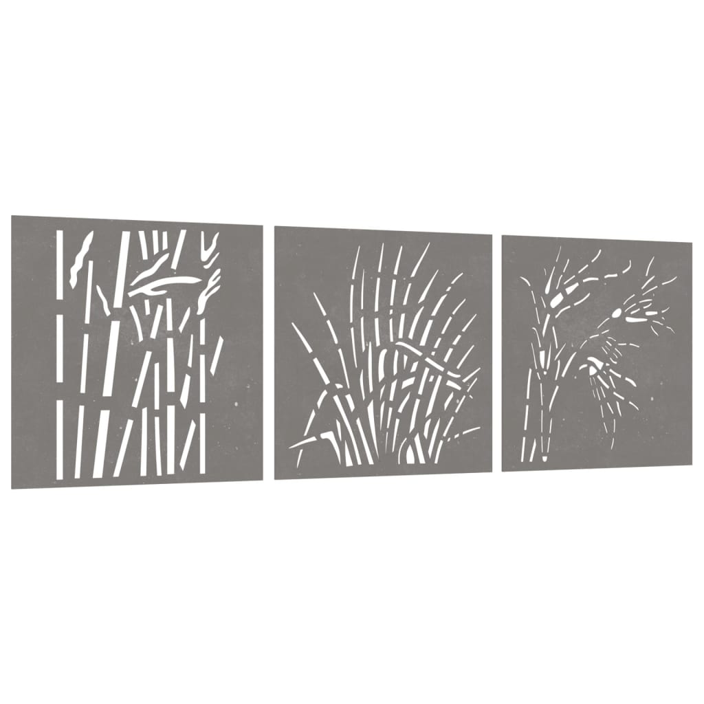 Wanddecoratie Tuin 3 St Grasontwerp 55X55 Cm Cortenstaal