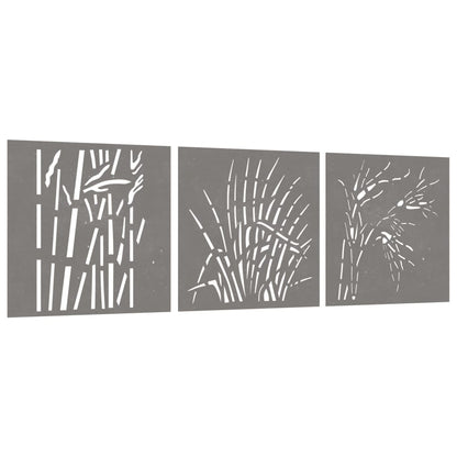 Wanddecoratie Tuin 3 St Grasontwerp 55X55 Cm Cortenstaal