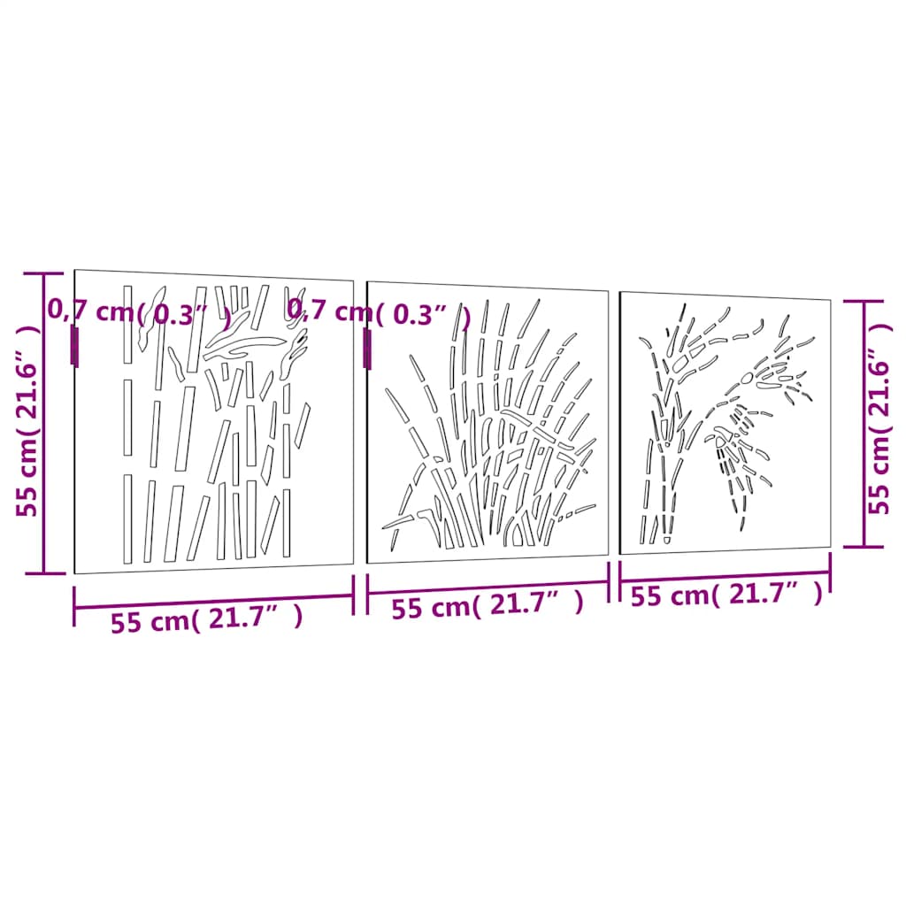 Wanddecoratie Tuin 3 St Grasontwerp 55X55 Cm Cortenstaal