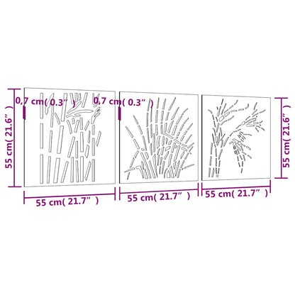 Wanddecoratie Tuin 3 St Grasontwerp 55X55 Cm Cortenstaal