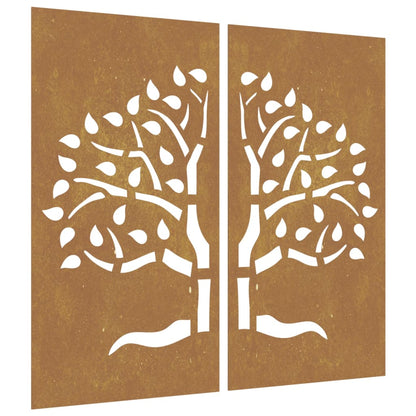 Wanddecoratie Tuin 2 St Boomontwerp 105X55 Cm Cortenstaal