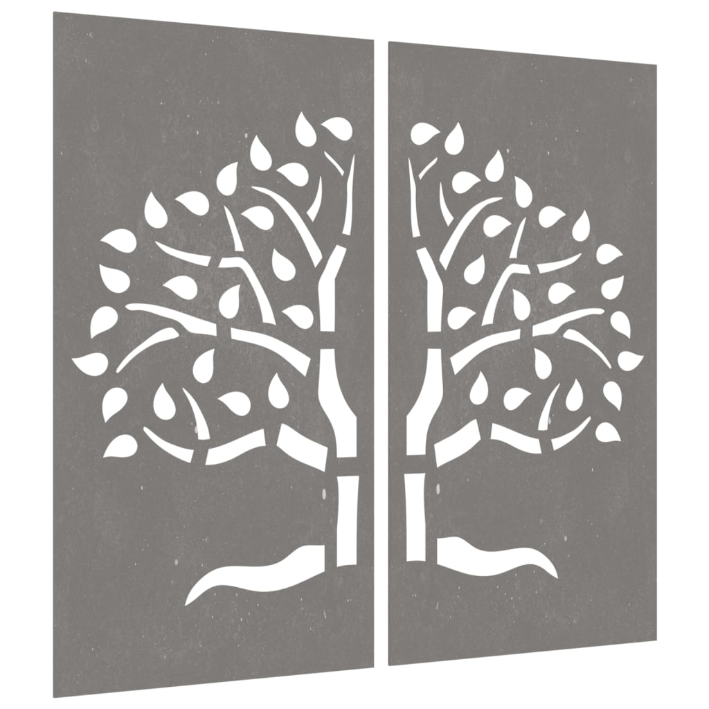Wanddecoratie Tuin 2 St Boomontwerp 105X55 Cm Cortenstaal