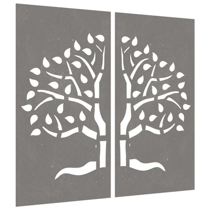 Wanddecoratie Tuin 2 St Boomontwerp 105X55 Cm Cortenstaal