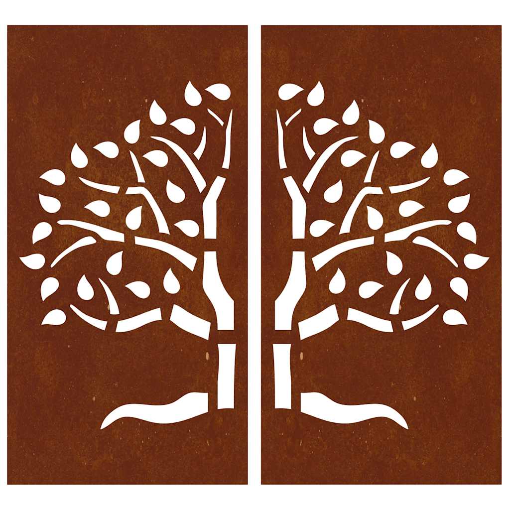 Wanddecoratie Tuin 2 St Boomontwerp 105X55 Cm Cortenstaal
