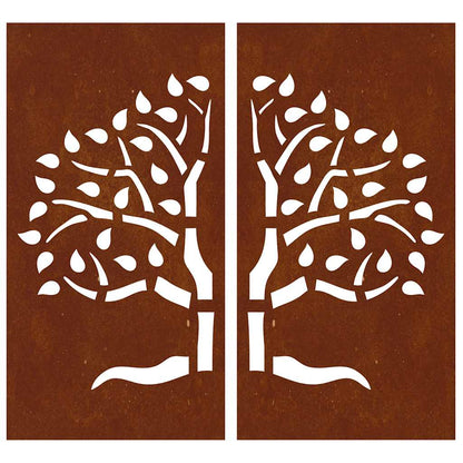 Wanddecoratie Tuin 2 St Boomontwerp 105X55 Cm Cortenstaal