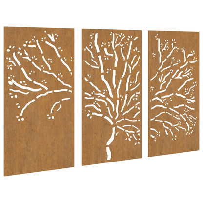 3-Delige Tuindecoratieset Boomontwerp 105X55 Cm Cortenstaal