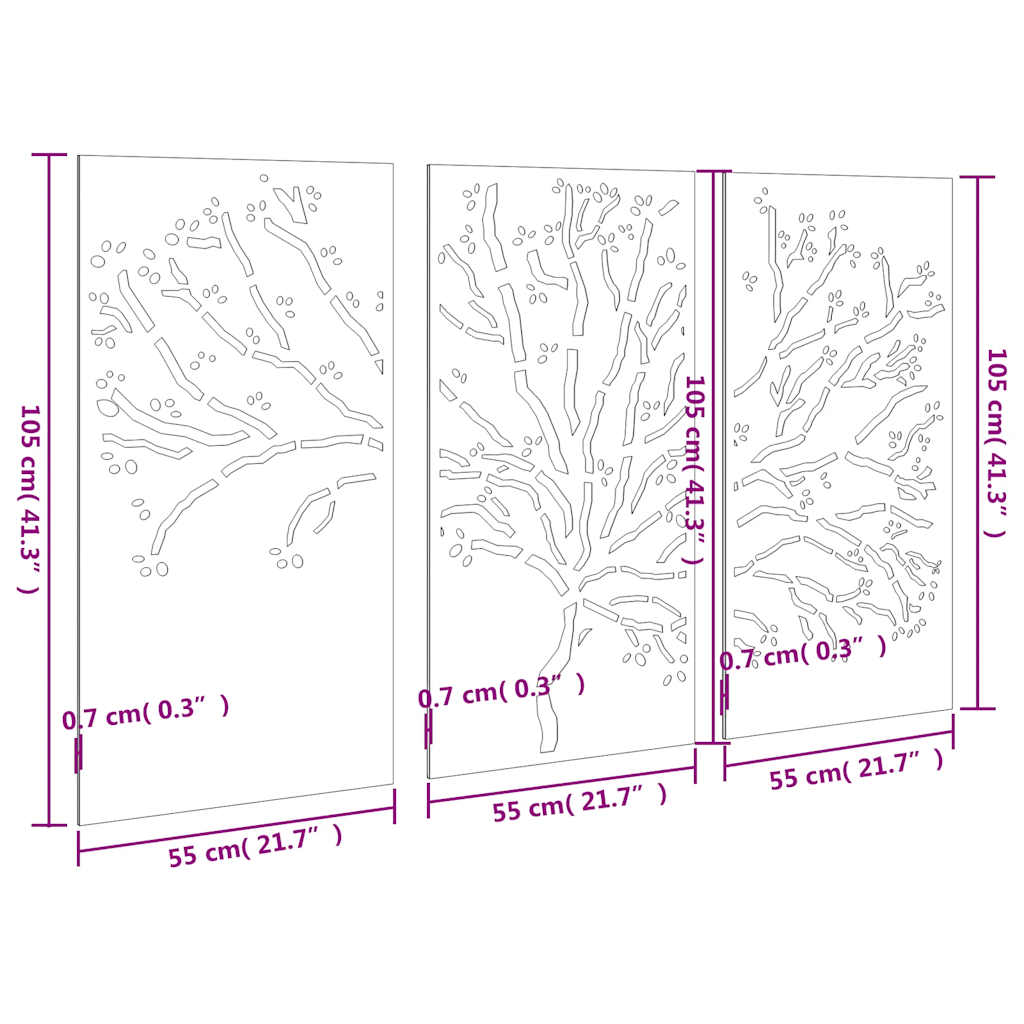 3-Delige Tuindecoratieset Boomontwerp 105X55 Cm Cortenstaal