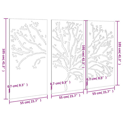 3-Delige Tuindecoratieset Boomontwerp 105X55 Cm Cortenstaal