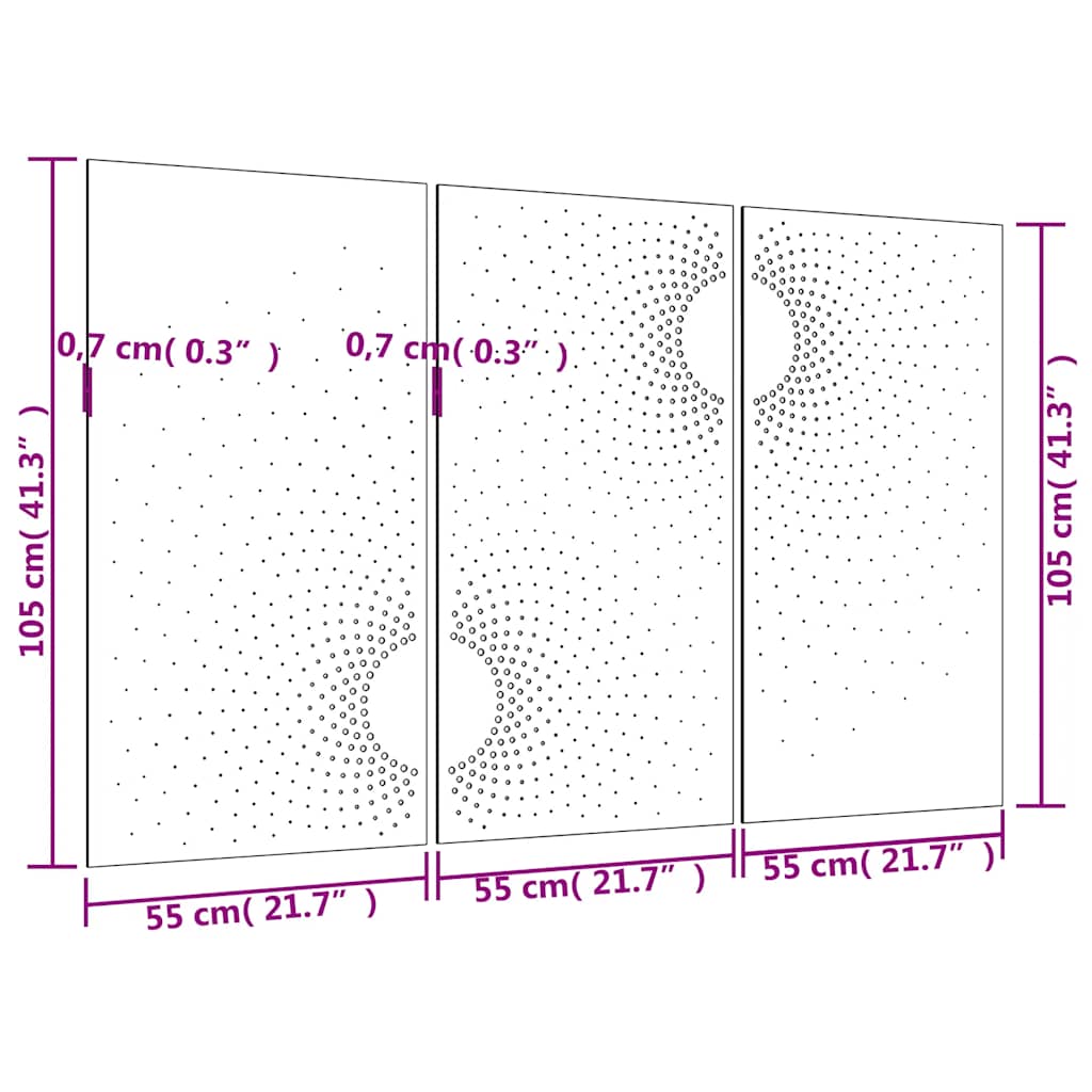 Wanddecoratie Tuin 3 St Zonontwerp 105X55 Cm Cortenstaal
