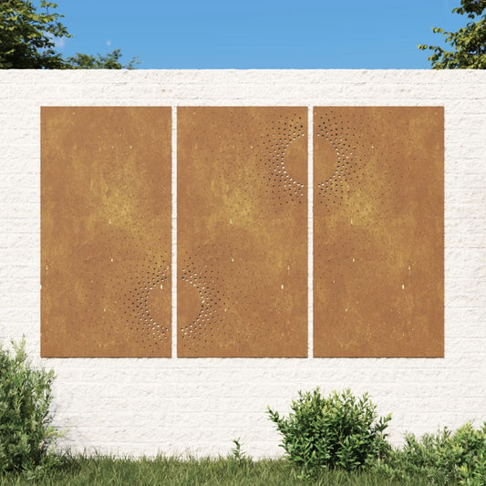 Wanddecoratie Tuin 3 St Zonontwerp 105X55 Cm Cortenstaal
