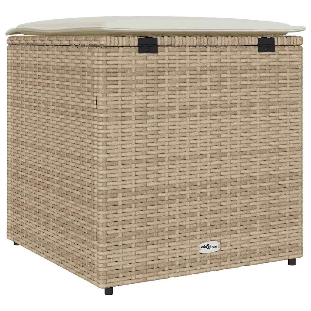 Kussenbox Met Opslag Beige 50 X 50 X 50 Cm Poly Rattan