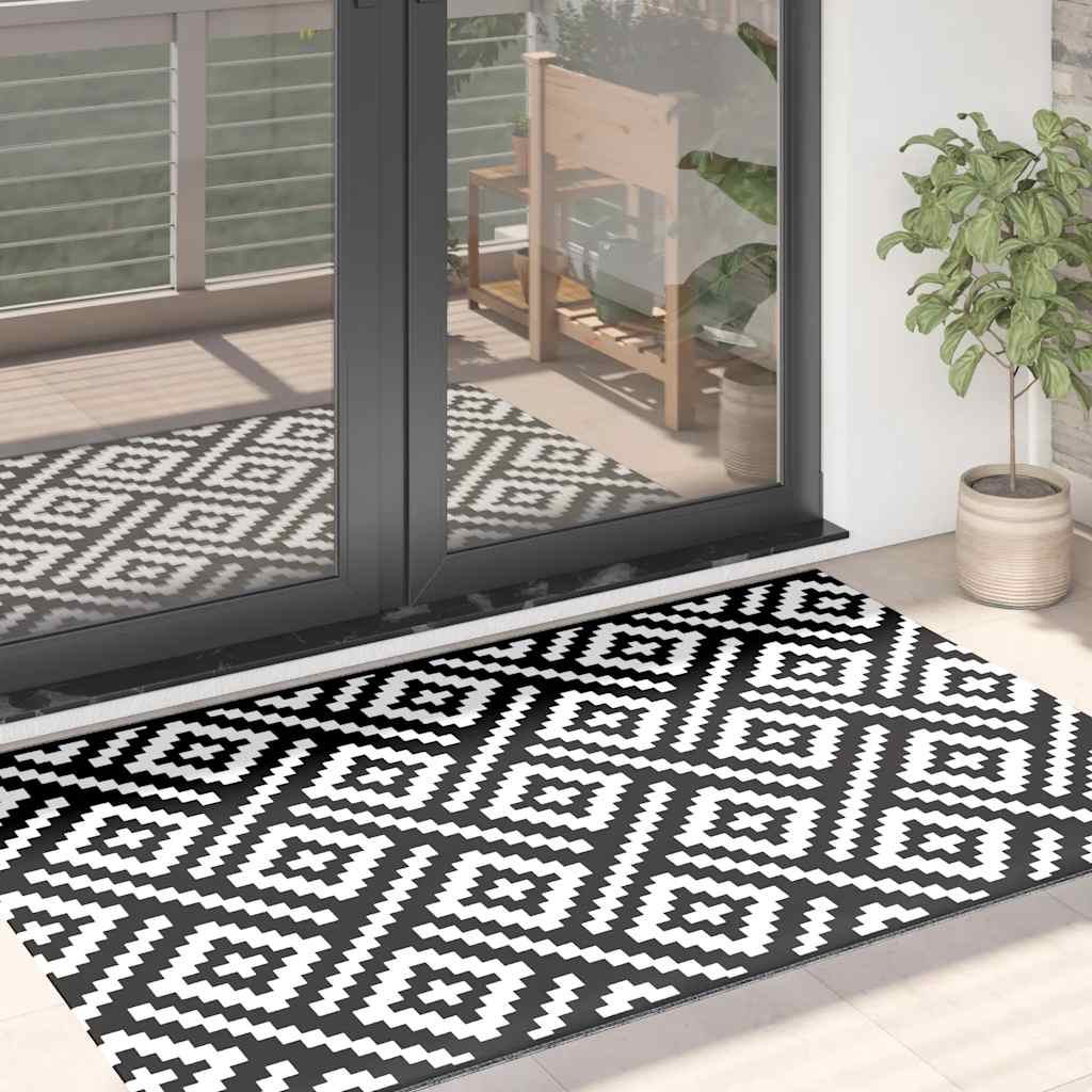 Buitenkleed Arakil Ø160 Cm Polypropeen Wit En Zwart Vierkant Ontwerp