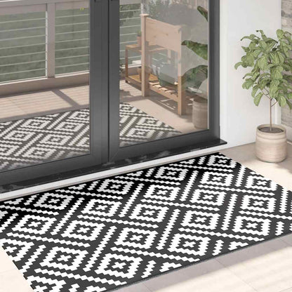 Buitenkleed Arakil Ø160 Cm Polypropeen Wit En Zwart Vierkant Ontwerp