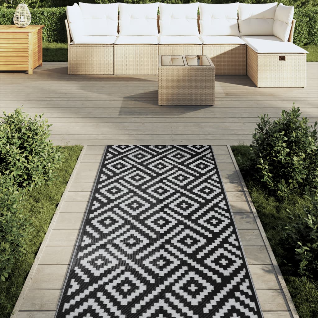 Buitenkleed Arakil 80X250 Cm Polypropeen Wit En Zwart Vierkant Ontwerp