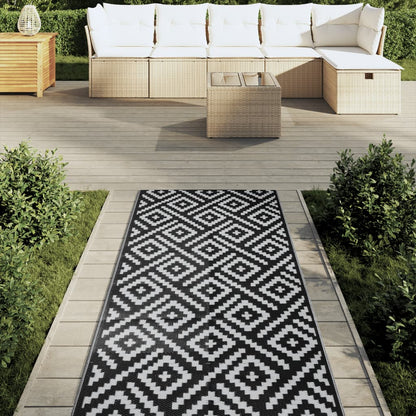 Buitenkleed Arakil 80X250 Cm Polypropeen Wit En Zwart Vierkant Ontwerp