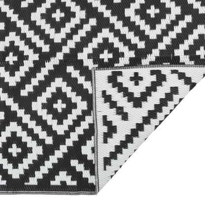 Buitenkleed Arakil 80X250 Cm Polypropeen Wit En Zwart Vierkant Ontwerp