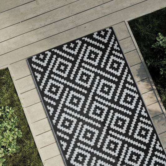 Buitenkleed Arakil 80X250 Cm Polypropeen Wit En Zwart Vierkant Ontwerp