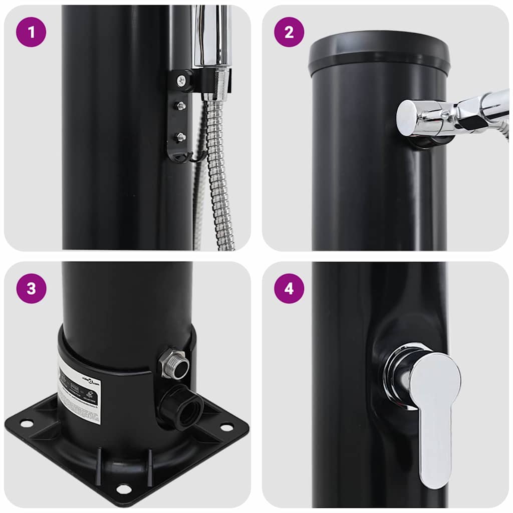 Buitenzonne-Douche Zwart 217 Cm Pvc En Aluminium