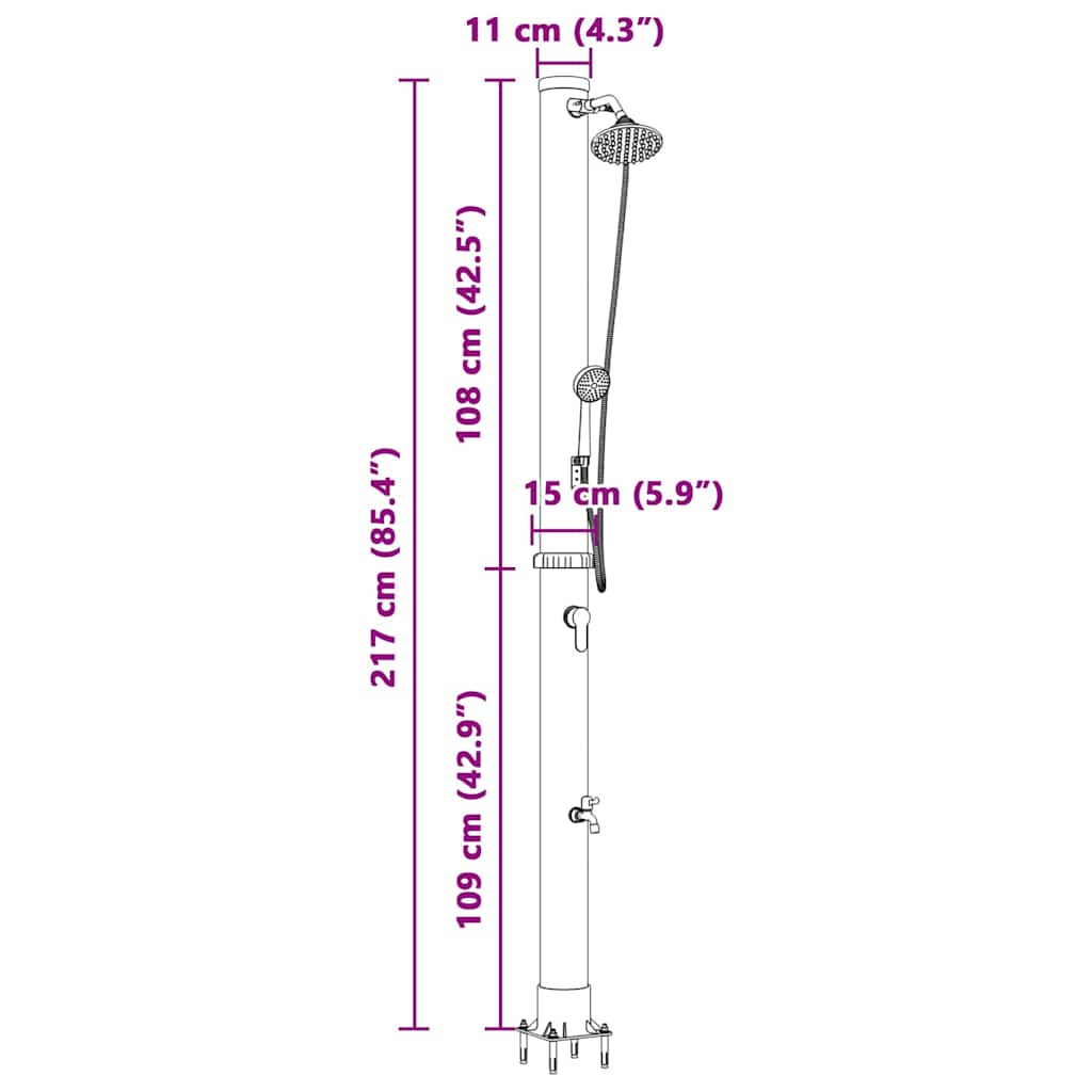Buitenzonne-Douche Zwart 217 Cm Pvc En Aluminium